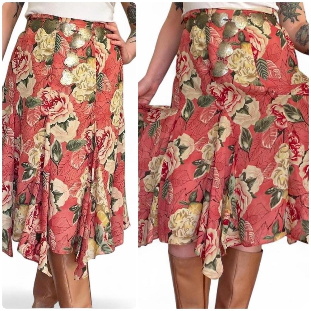 Vintage 90s Floral handkerchief hem midi skirt